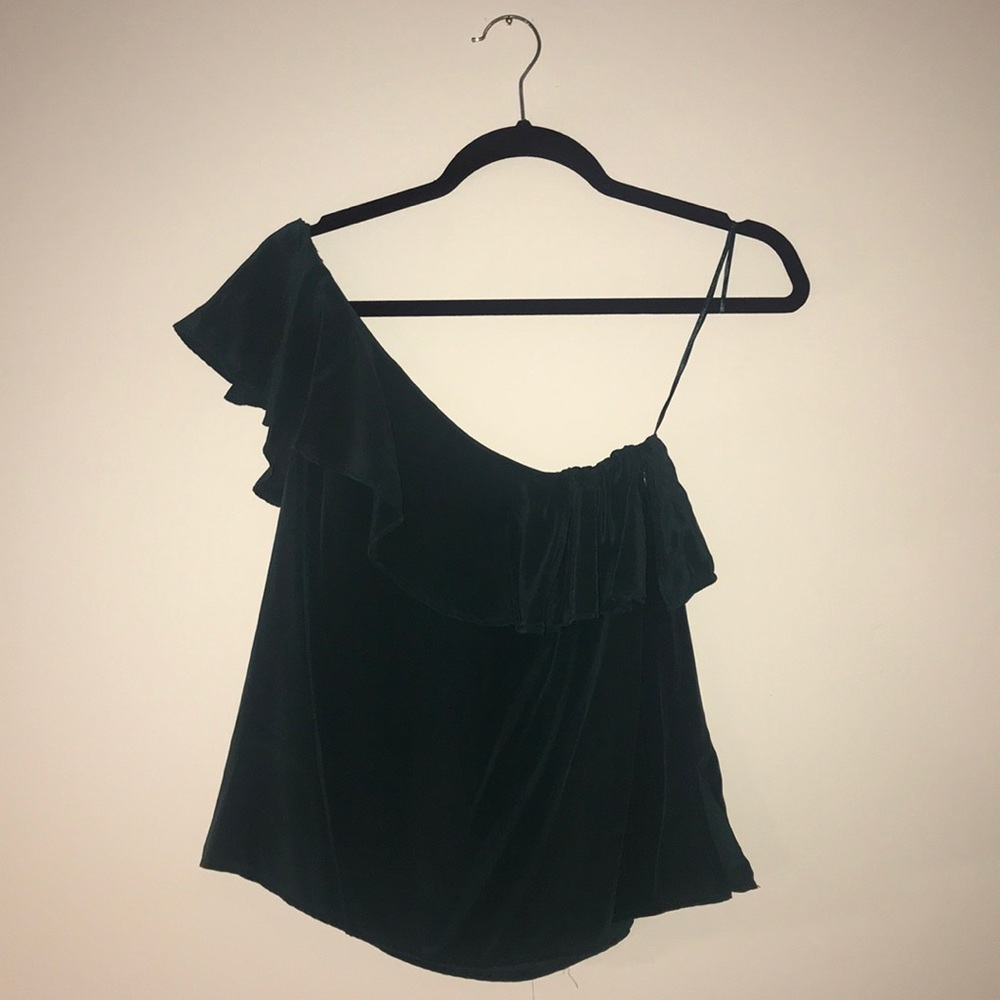 Anthropologie one shoulder green top